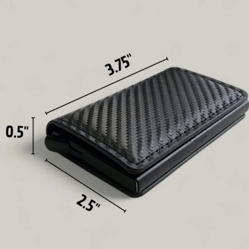 Minimalist Carbon Fibber Bifold Slim Men's Wallet Black With Pop-up Cards